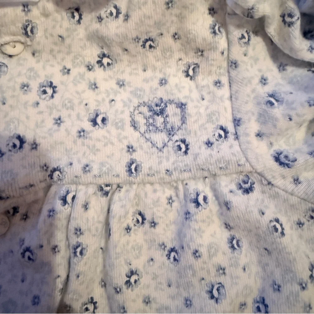 Ralph Lauren Floral Ruffle Romper Baby Girls 9 Months‎ White Blue 3/4 Sleeve